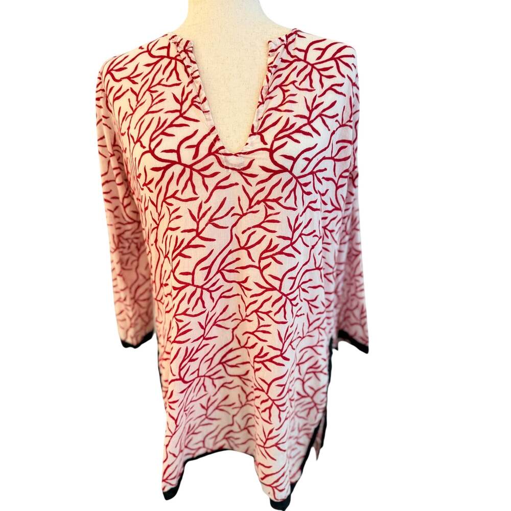 Roberta Roller Rabbit Tunic Red White Coral Print Cotton Size S